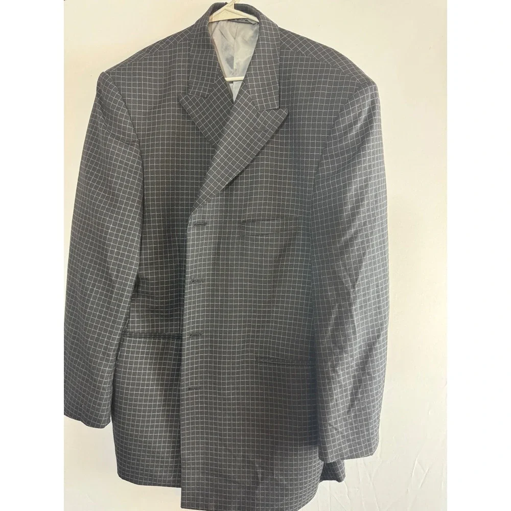 Karl Kani Mens Grey Windowpane‎ Super 100s Worsted Wool 4 Button Blazer Size 46
